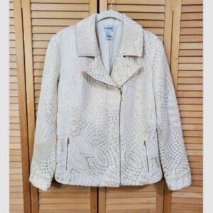 Chico's Cream & Gold Jacquard Moto Jacket